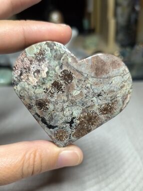#65 Flower Jasper Heart Crystal | 2.5" 3oz Starburst Matrix Pocket Stone